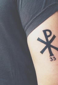 大臂黑色宗教基督特殊字母符号纹身图案
