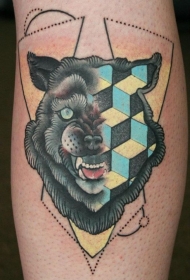手臂old school彩色恶魔狼纹身图案