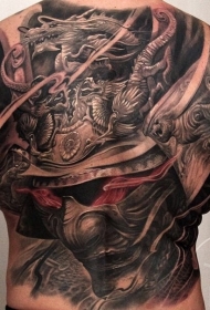背部新日式恶魔头盔个性纹身图案
