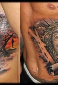 腰侧宗教风格耶稣肖像纹身图案