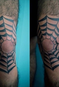 膝盖old school黑色的蜘蛛网纹身图案