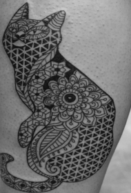 小腿装饰风格黑色猫与各种饰品纹身图案
