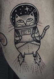 old school黑白卡通太空猫纹身图案