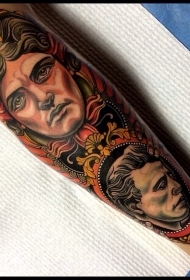 腿部现代风格的彩色妇女肖像纹身