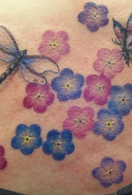 蝴蝶和蜻蜓花朵纹身图案