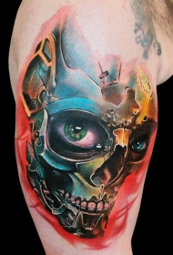 手臂彩色机械骷髅纹身图案