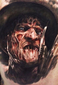 恐怖风格彩色大腿可怕人脸纹身图案
