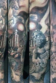 胳膊五彩希腊神像飞马纹身图案