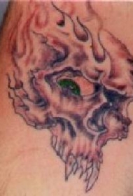 腿部棕色燃烧的怪物骷髅纹身图案