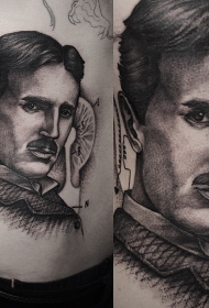 点刺风格黑色尼古拉特斯拉肖像纹身图案
