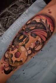 腿部全新学校风格彩色印度妇女纹身