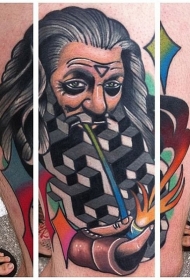 old school神秘巫师与吸烟管纹身图案