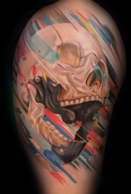 美丽的骷髅与彩色线条纹身图案