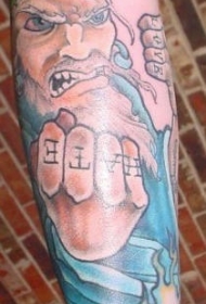 腿部发怒的耶稣头像纹身图案