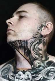 脖子黑灰色神秘的妇女肖像纹身图案