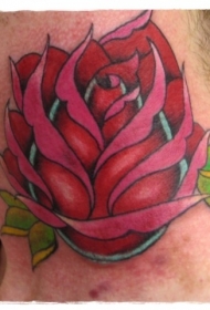 脖子简约彩色玫瑰纹身图案