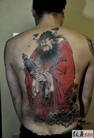 背部日本风格的武士彩绘纹身图案
