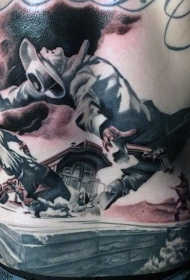 背部西部牛仔主题个性纹身图案