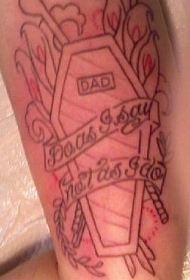 手臂彩色简约线条棺材纹身图案