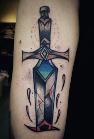 卡通般的彩色幻想匕首手臂纹身图案