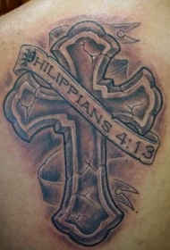 宗教十字架英文字母旗帜纹身图案