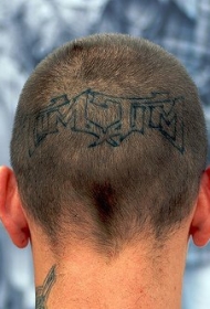 头部蓝色设计英文字母纹身图案