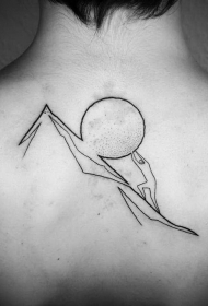 背部黑色有趣的简约人和石头纹身图案