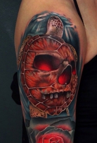 手臂全新学校式彩色大龟骷髅纹身图案