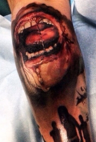 腿部彩色逼真的僵尸人类纹身图案