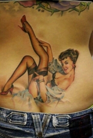 背部丰富多彩的可爱女孩纹身图案