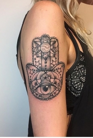 大臂old school黑色法蒂玛之手符号纹身图案