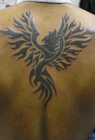 背部部落凤凰黑色纹身图案