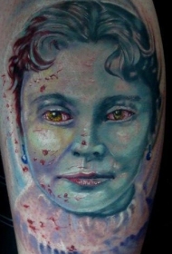 old school彩色吸血鬼的女人脸纹身图案