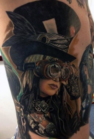 现实主义风格的彩色大神秘女子肖像纹身