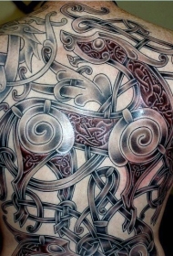 满背彩色的神秘藤蔓怪物纹身图案