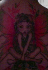 背部彩色愤怒的精灵纹身图案