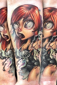手臂彩色老派风格诱神秘女性纹身图案
