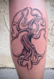 小腿圆形黑色的神秘树纹身图案