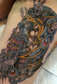 腿部彩色新的日本风格的恶魔战士纹身