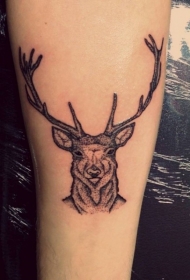 传统黑灰小清新点刺鹿纹身图案