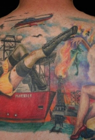 背部性感的水手女孩彩绘纹身图案