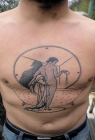 胸部复古风格黑色女人在浴室纹身图案