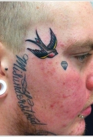 脸部燕子钻石英文字母纹身图案