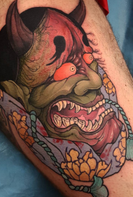 日式风格精致的般若与花朵纹身图案