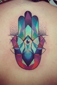 背部old school彩色神秘的法蒂玛之手纹身图案