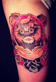 卡通伊渥克生物和花朵纹身图案