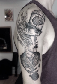 手背超现实主义风格黑色断开的人头纹身图案