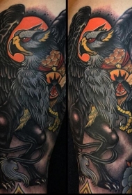 现代传统风格彩色大鸟纹身图案