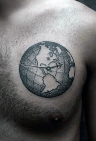 胸部个性点刺地球纹身图案