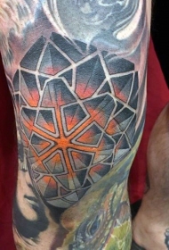 腿部彩色神秘几何风格纹身图案